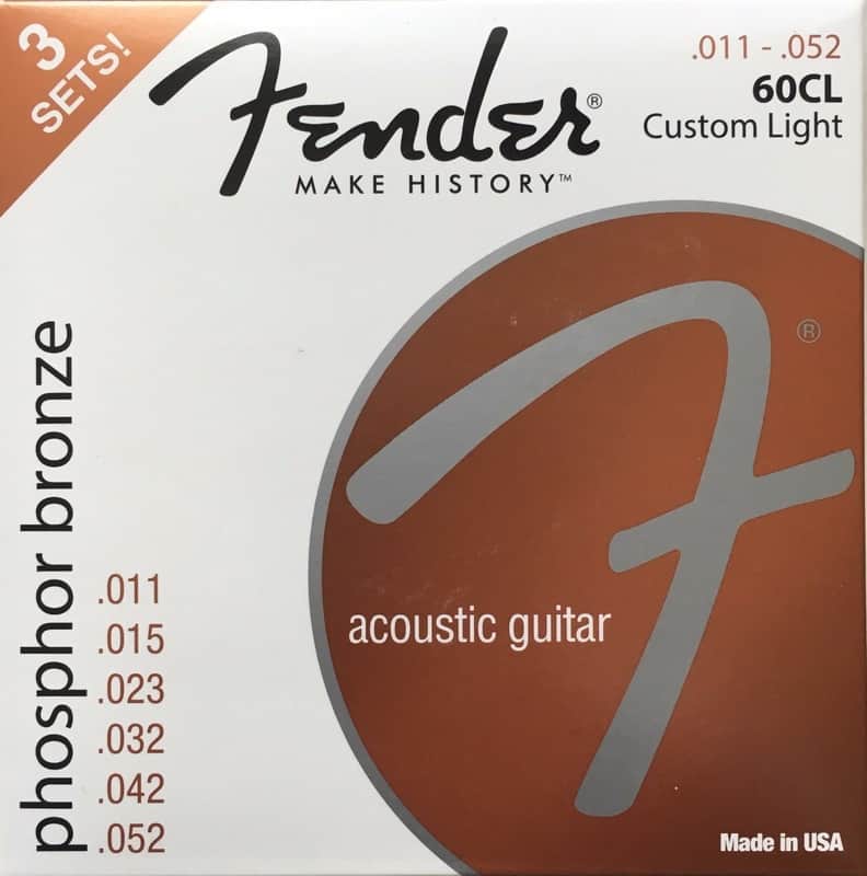 Fender 60CL Phosphor Acoustic Guitar Strings 3-Pack Custom Light Gauge 11-52 image 1