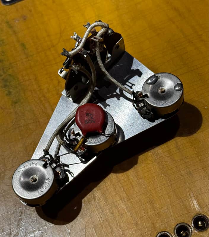 1961 1962 1963 CTS Crater Bottom Back 250k pots potentiometers audio taper split shaft .1 50v capacitor Centralab CRL 1454 1452 image 1