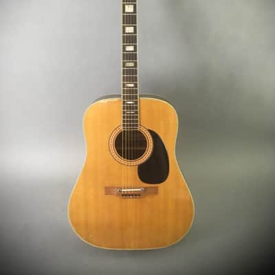 1970s Vintage Aria No. 796 MIJ Natural Acoustic Dreadnought Guitar Rare Matsumoku Pearl Block Inlays image 2