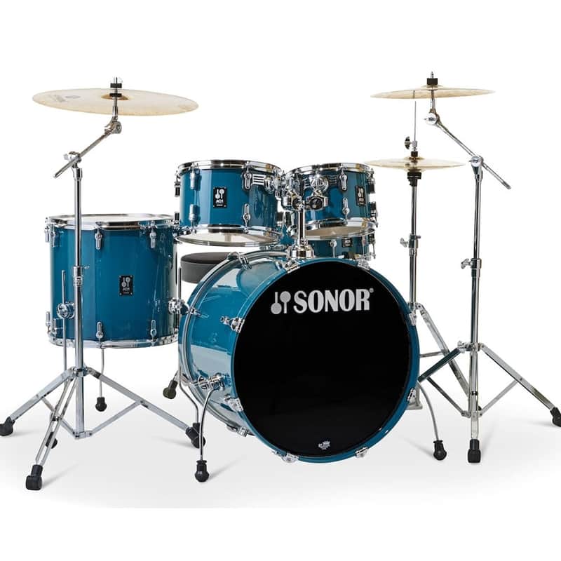 Sonor AQ1 Stage 5-Piece Drum Set (22" BD, 14" S, 10" Tom, 12" Tom, 16" FT, and Hardware Set) - Caribbean Blue image 1