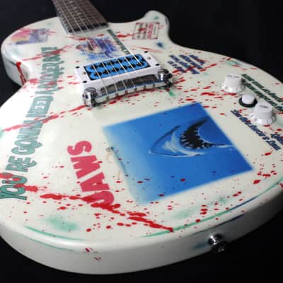 Custom Painted and Upgraded Epiphone Les Paul JR, Aged and Worn With Graphics and Matching Headstock image 17