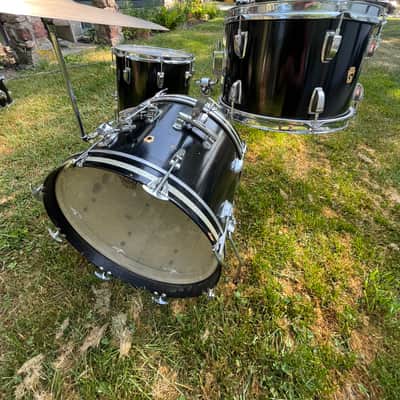 Ludwig No. 988 Downbeat Outfit 8x12 / 14x14 / 14x20" Drum Set with Keystone Badges 1968 - 1969 - Black Duco Lacquer image 1