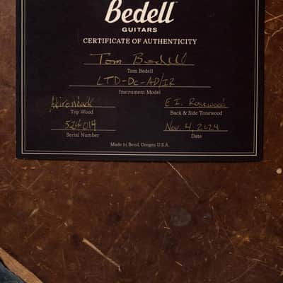 Bedell Limited Edition Adirondack/Figured Indian Rosewood Dreadnought Cutaway Acoustic Guitar #4014 image 16