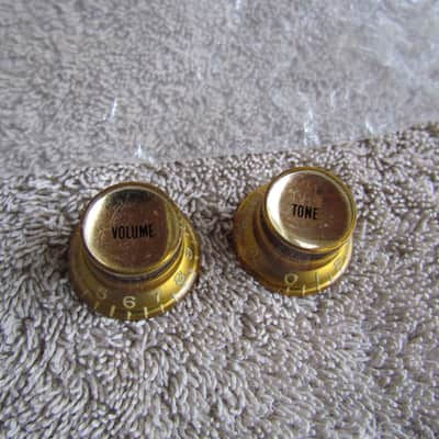1966 Gibson Reflector Knobs Set Of 2 Gold Bonnet/Reflector Knobs From 1966 Epiphone Vintage Correct image 1