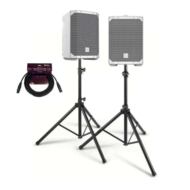 Electro-Voice EVERSE 8 8-Inch 2-Way Battery Powered Loudspeaker (White) Bundle with Focus Pro Audio All-Aluminum Speaker Stand Pack and 25-Feet XLR Male to Female Microphone Cable image 1