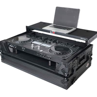 ProX XS-DDJREV5 WLTBL LED, ATA Flight Style Road Case for Pioneer DDJ-REV5 DJ Controller with Laptop Shelf 1U Rack Space Wheels and LED Black Finish image 2