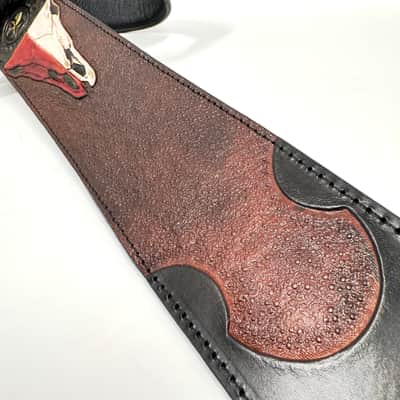 Walker & Williams LHR-32 Black Premium Leather Strap w/Bull Skull And Texas Star Carving image 7