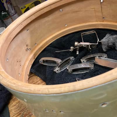 Slingerland - 5.5x14" Gene Krupa Radio King, Solid Maple Snare Drum 3-point Strainer, 1951 - White Marine Pearl image 14