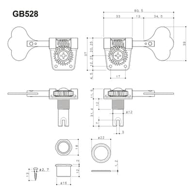 NEW Gotoh Res-O-Lite GB528 Vintage Style Bass 4-in-Line Set Lightweight - CHROME image 2