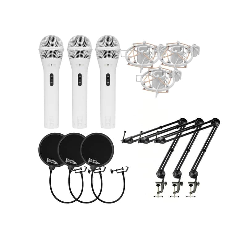 Samson Q2U Dynamic USB Microphone (White, 3-pack) Bundle with | Reverb