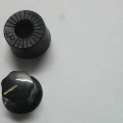 ONE litely relic'd MXR large (standard size) black plastic knob with white position line & dot, Push-On Style ECB134 (NO set screw) & ONE litely relic'd MXR Knob Cover (Foot Turner) ECB131 - from late 2000s image 11