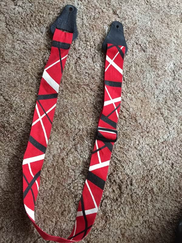 Custom Painted EVH Van Halen Guitar Strap Frenstrat Red White Black image 1