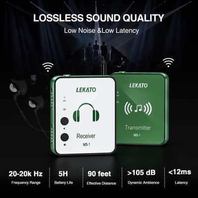 LEKATO Wireless Earphone Monitor 2.4G Guitar Transmitter Receiver System Set image 2