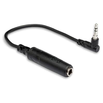 Hosa MHE-100.5 1/4" TRS to Right-Angle 3.5 mm TRS Headphone Adapter - 6" image 1