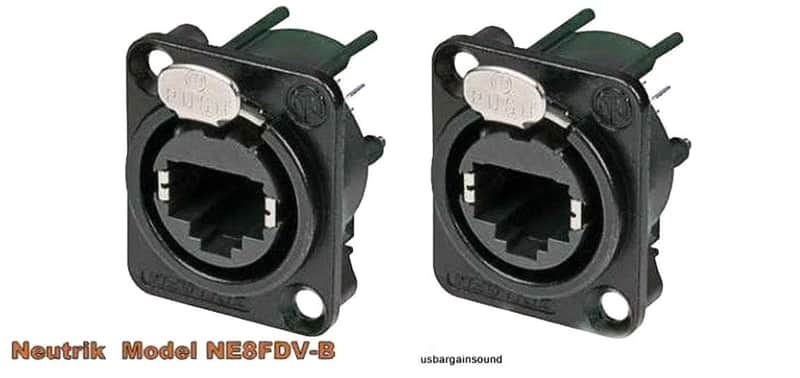 (2 PACK) NEUTRIK NE8FDV-B RJ45 CAT5 ETHERCON Vertical PCB Mount Panel Jack BLK image 1