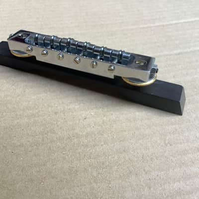 Unknown Vintage roller bridge with side screws and wooden base for guitar / archtop ? image 7
