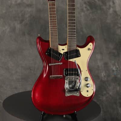 Mosrite Double Neck w/Vibramute Electric Mandolin 6 string 1964 Candy Apple Red image 2