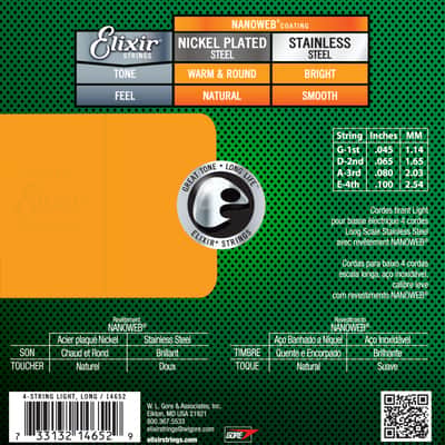 Elixir 14652 Bass Strings 45-100 - String Set for 4 String Bass Guitar image 3