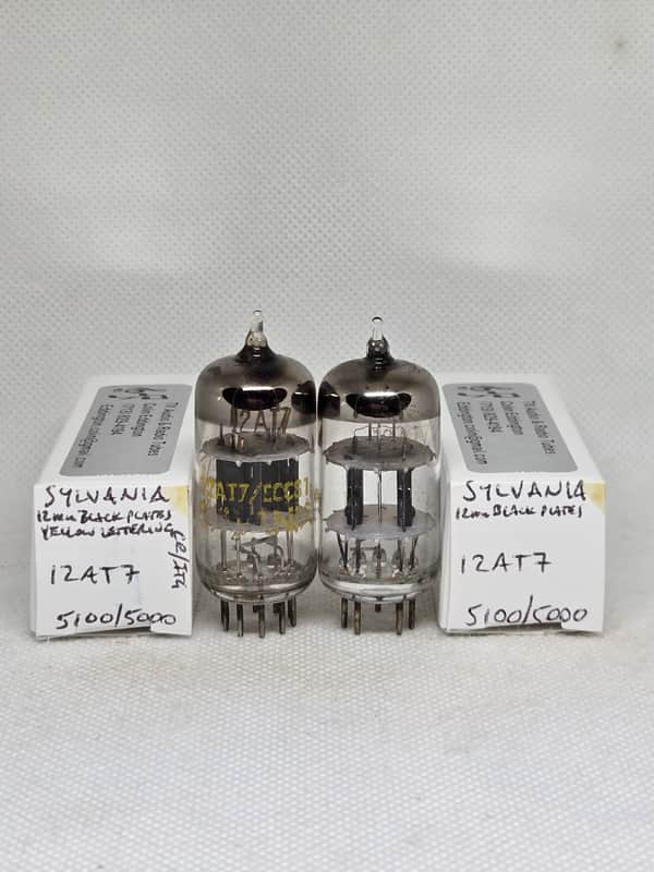 Sylvania 12AT7 Black AX-Style Plates Matched (1.9%) Pair NOS ECC81 image 1