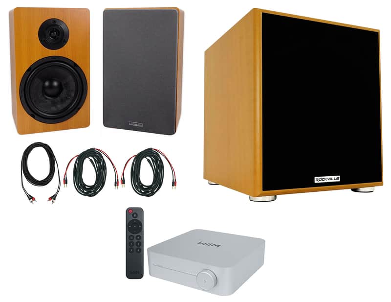 (2) Rockville RockShelf 68C 6.5" Wood Bookshelf Speakers+Bluetooth/Wifi Amp+Sub image 1