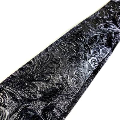 Black Vegan Leather Guitar Strap - Black Tooled Faux Leather Guitar Strap - Genuine Leather Ends -Fits Acoustic, Electric or Bass Guitars image 4