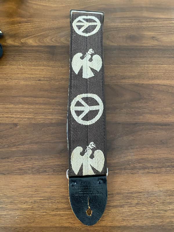 Vintage 1960s Bobby Lee Black Peace & Doves Guitar Strap Ace Style image 1