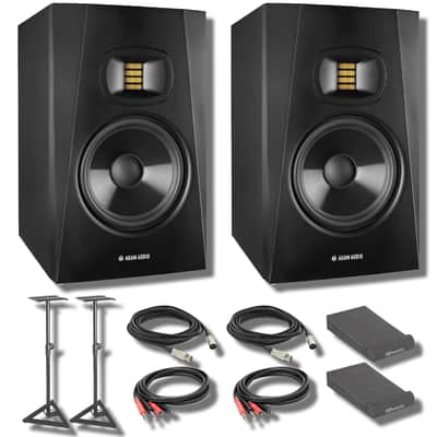 Adam Audio T5V Studio Monitor (Pair) with Frameworks Studio Monitor Isolation Pads, On-Stage SMS6000-P Studio Monitor Stands, XLR Cables, Stereo Interconnect Cables and StreamEye Cloth image 2