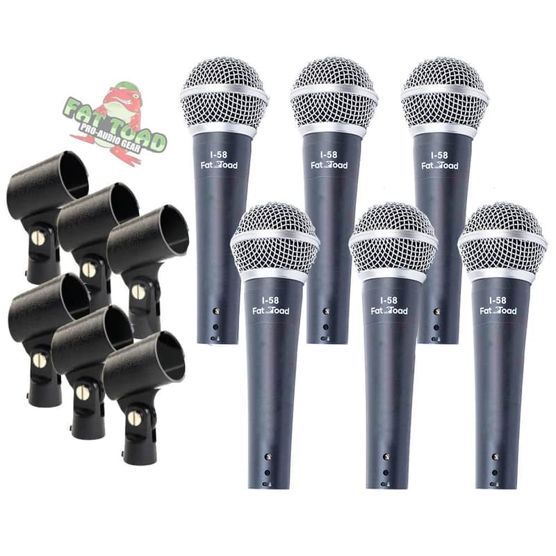 Fat Toad Professional Cardioid Dynamic Microphones & Clips (6 Pack) - Vocal Handheld, Unidirectional Mic Singing Microphone - Designed for Music Stage Performances & Studio Recording or PA DJ Karaoke image 1