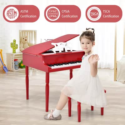 Classic 30-Key Baby Grand Piano Toy for Toddlers | Vibrant Wooden Piano with Bench | Perfect Birthday Gift for Children Ages 3-8 (RED)) image 3