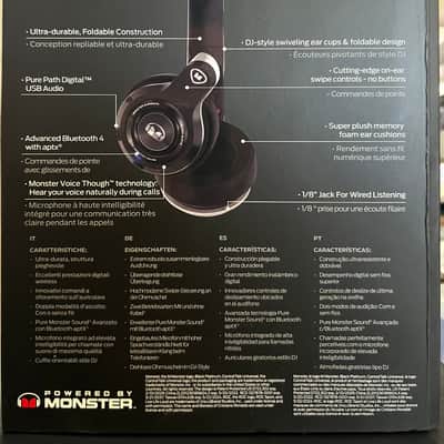 New Monster Elements Over Ear Headphones Wireless/Wired Black Slate image 7