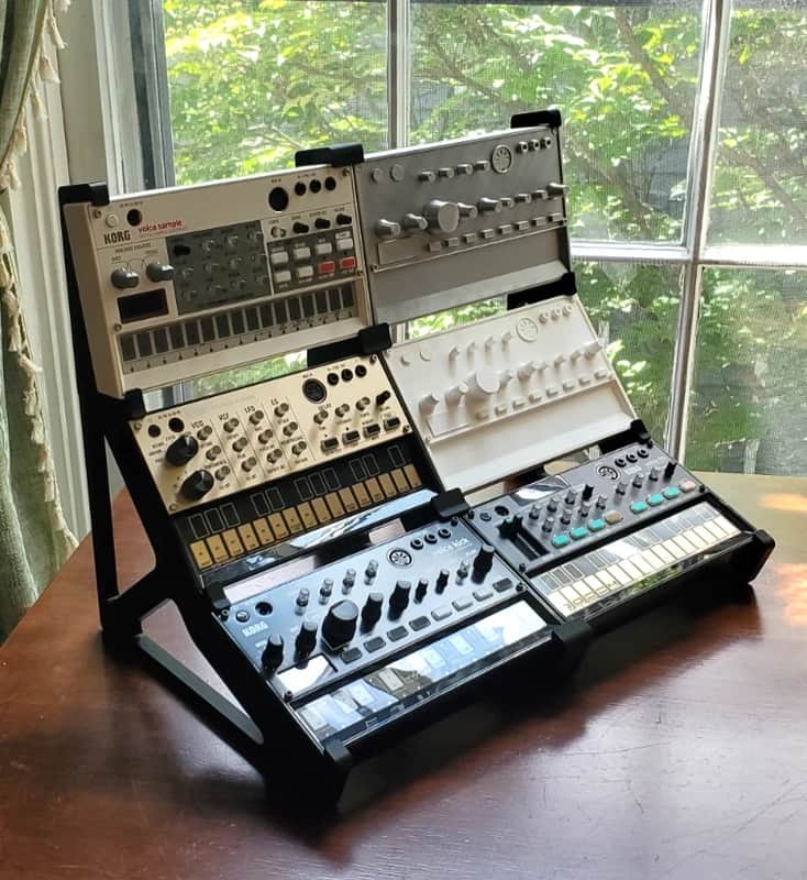 PatchPoint3D Korg Volca 3-Tier 3x2 Array 3D Printed Desktop Stand Black PLA for Beats Keys Bass Nubass FM Mix Sample Synthesizer Mixer Drum Rhythm Machine Sampler image 1