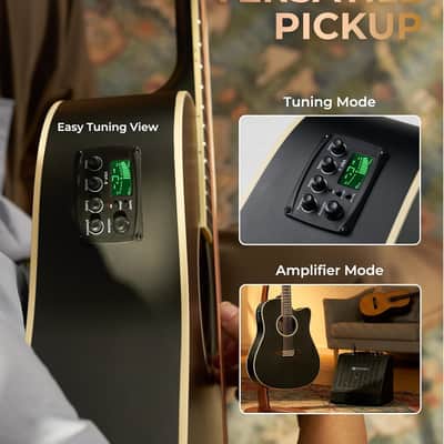 12 String Guitar Acoustic Electric, Upgraded Guitar 12 Strings Bundle for Beginner Intermediate Adults Teens, Guitarra de 12 Cuerdas, Spruce Top Bone Nut, Black, Matte image 4