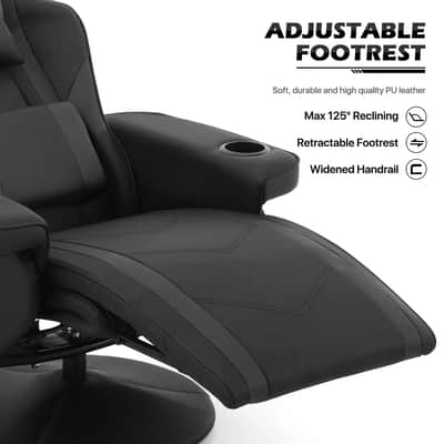 Music Studio Recliner Chair with Lumbar Support, Headrest & Cup Holder – 360° Swivel Producer Seat with Footrest, Adjustable Backrest, PU Leather Finish image 7