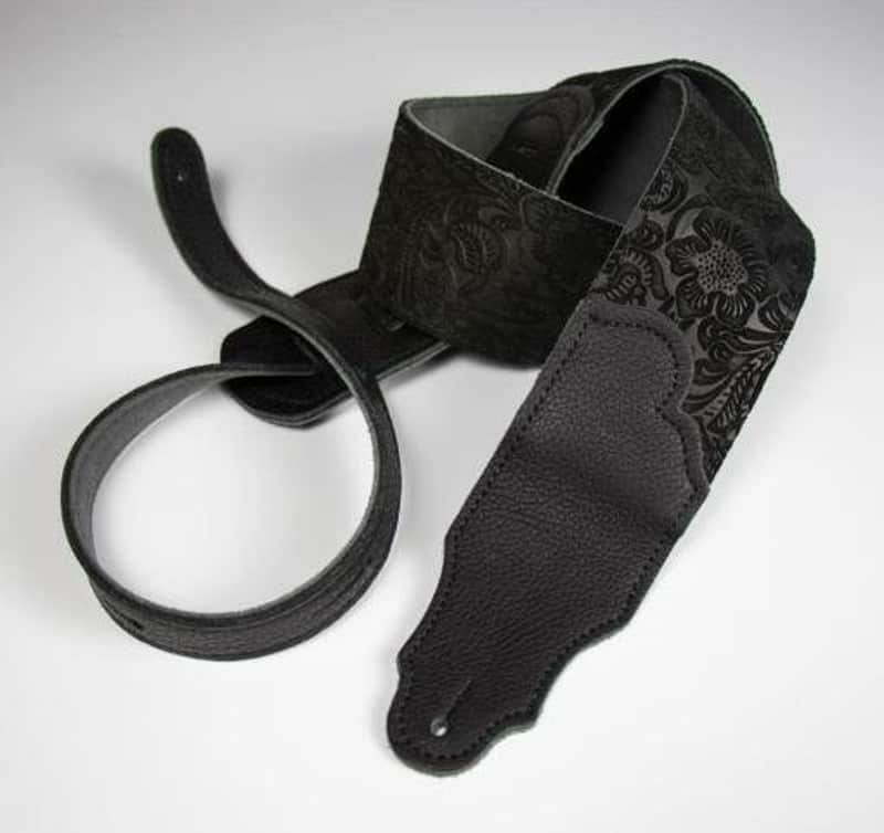 Franklin Straps FSSE-BK-BK 2.5" Embossed Suede/Glove Leather EndTab/Black/Black End image 1