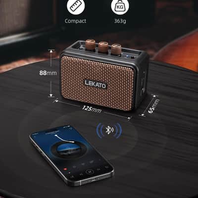 LEKATO Mini Guitar Amplifier, Dual Speakers 5W, Rechargeable Electric Guitar Amp Bluetooth with Clean Overdrive, 6H Working, Headphone Jack, Portable Small Amp for Practice AG-04 (Brown) image 6