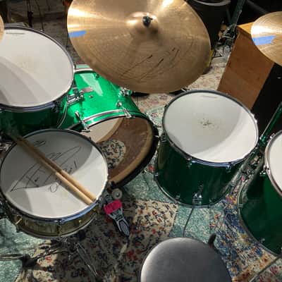 Frankie Banali's Quiet Riot, Canopus 4-Piece Set, 26", 18", 16", 14" , 6.5x14 Brass Snare. 2010 - Green Sparkle, Bonham Sizes! With Hardware and Frankie's Stick Bag! image 14