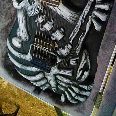 Hand carved Hembry Skull and Bones guitar for George Lynch mom, ESP, J Frog fans image 5