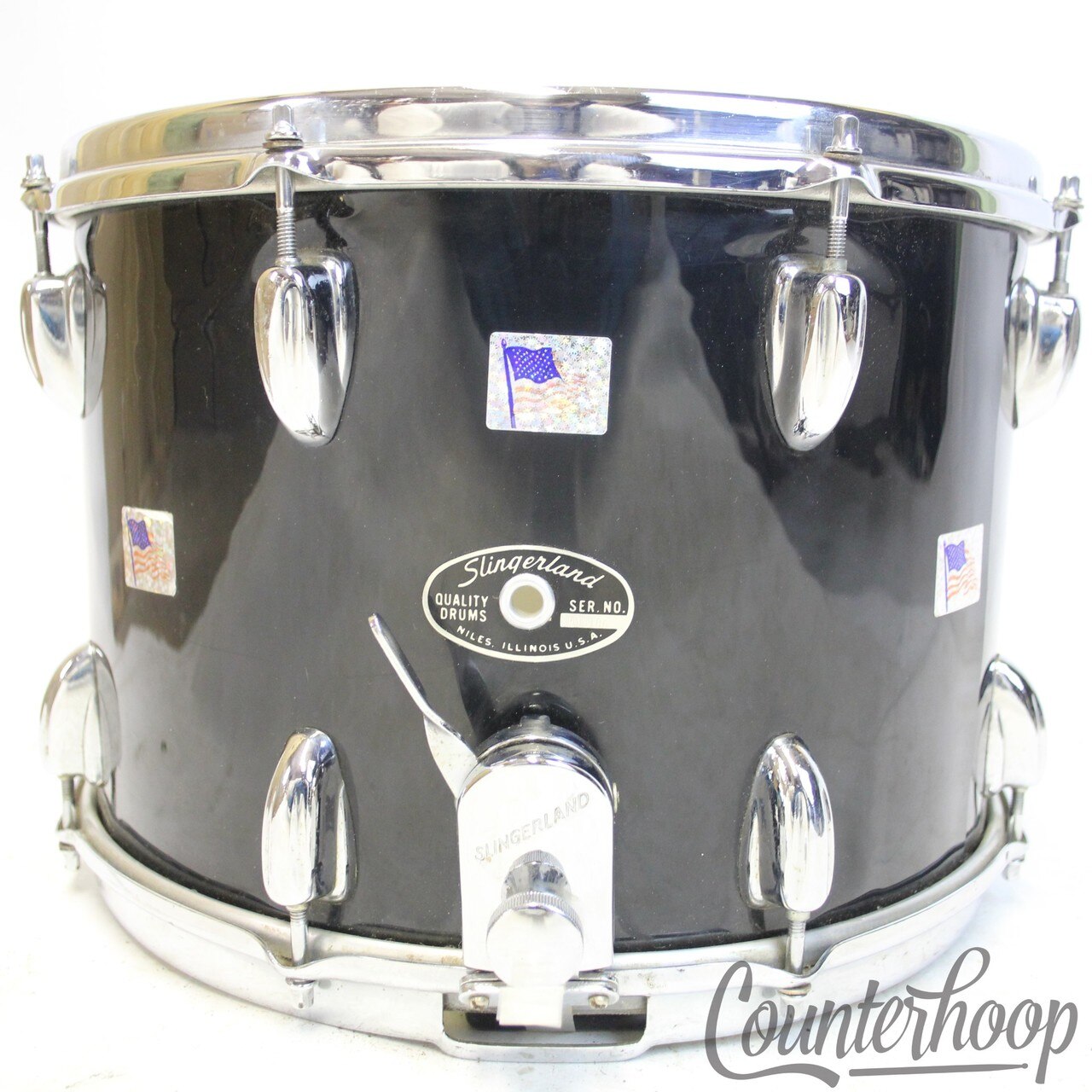 Slingerland 14x10"Black Snare Drum 70s 3Ply Mahogany/Maple Sound King Marching — main photograph