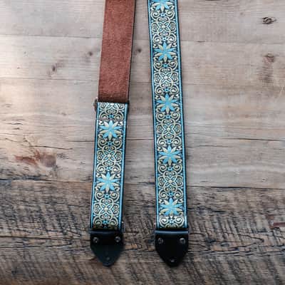 Vintage Blue 60s/70s Hippie Guitar Strap / Real Suede Backing / Handmade in the UK image 3