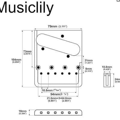 Musiclily Telecaster Bridge - Black - Brass - 2 1/8" String Spacing - Black image 6