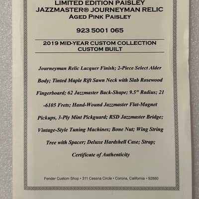 Fender Custom Shop Limited Edition Aged Pink Paisley Jazzmaster Journeyman Relic (rare, collectible & unplayed) image 9