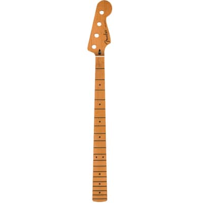 Fender Satin Roasted Maple Jazz Bass Neck, 20 Jumbo Frets, 12", Maple, Flat Oval image 4