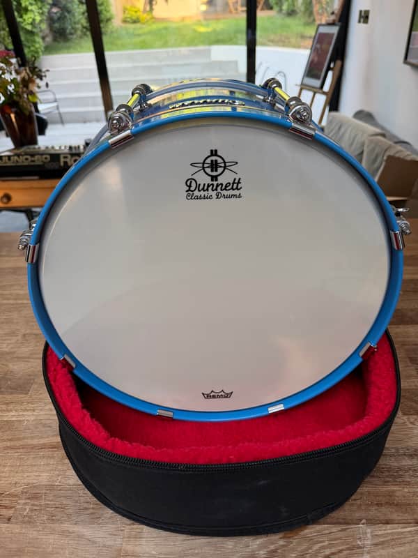 Dunnett  Classic 14” x 6.5” Carbo Steel Snare Drum – Cera Blue – Polished Chrome Hardware image 1
