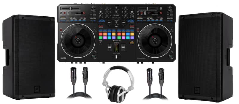 2x RCF ART 812-A Active Speakers with DDJ-REV5 DJ Controller, Headphone & Cables image 1