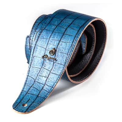 Magma Leathers 2.52" Delux Argentinean Leather Guitar Strap Iguana Light Blue (07ML03.) image 2