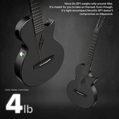 NOVA GO SP1 Carbon Fiber Travel Guitar - 35" Acoustic Electric - Black image 3