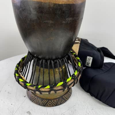 Africa Child Handmade Djembe 9 in Hand Carved With Carrying Case Needs New Skin image 3