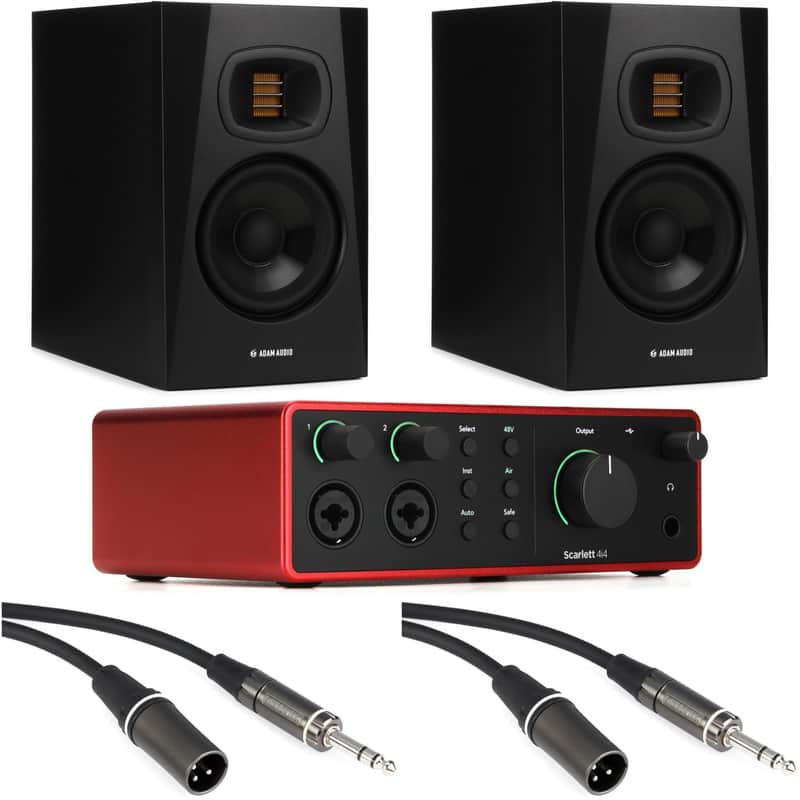 Focusrite Scarlett 4i4 4th Gen USB Audio Interface and ADAM Audio T5V 5 inch Powered Studio Monitor Bundle image 1