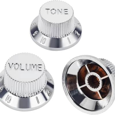 Electric Guitar Control Knobs 2 Tone and 1 Volume Knobs Metric 6mm (15/64") Speed Knobs Top Hat for Squier Strat ST Electric Guitars Pack of 3 JT/XN-04 Chrome image 3