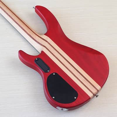 Red Custom 4 String Electric Bass, Ash Wood Body, Maple Neck, 24 Frets Fingerboard image 4